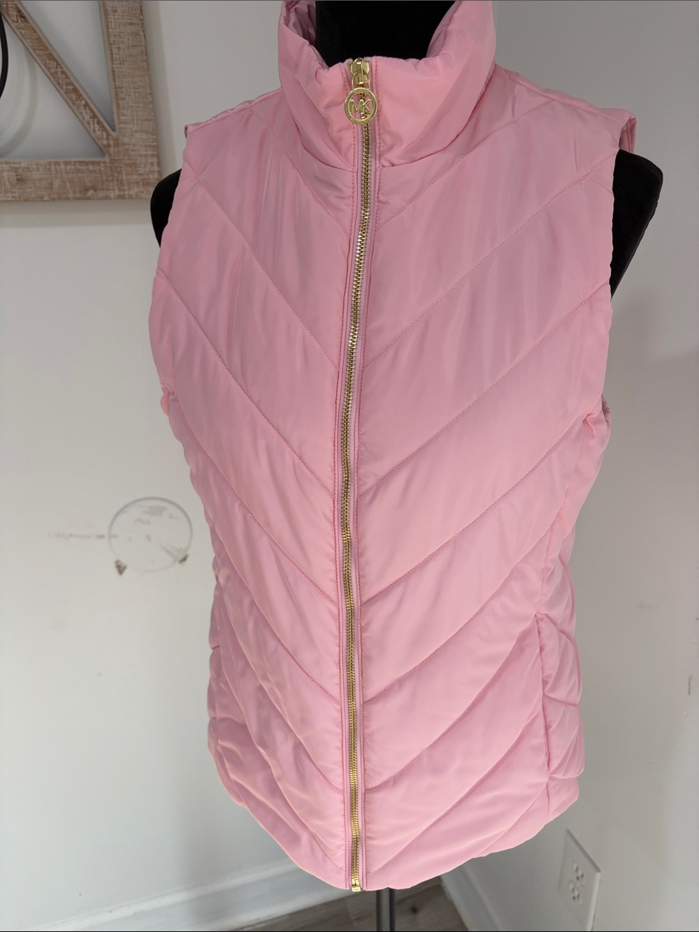 Michael Kors Light Pink Quilted Puffer Vest with Gold Zipper